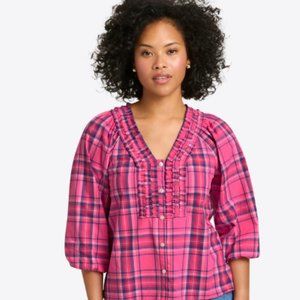 Draper James Aubrie Top in Pink Angie Plaid- XS- New with Tags